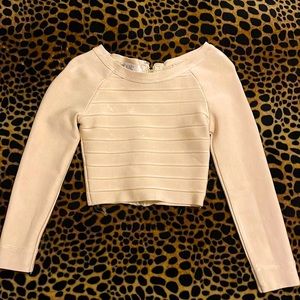 House of CB London Cream Gold Bandage Cropped Top Long Sleeve Women XXS